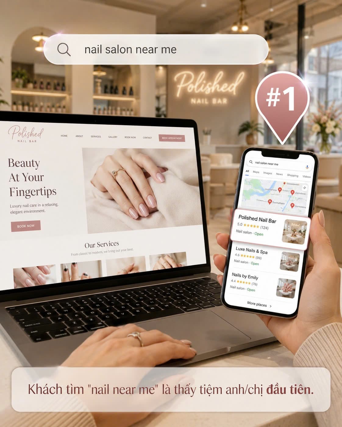 Website chuẩn SEO và Google Maps cho tiệm nail